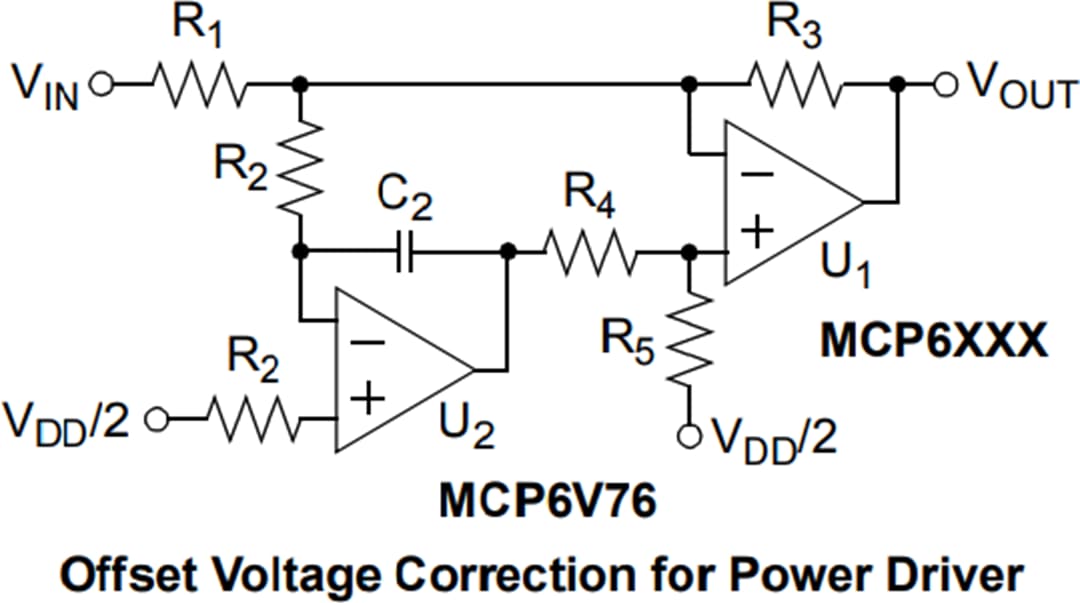 Applikations-Schaltungsdiagramm - Microchip Technology MCP6V7x Lineare Nullpunktdrift-Operationsverstärker