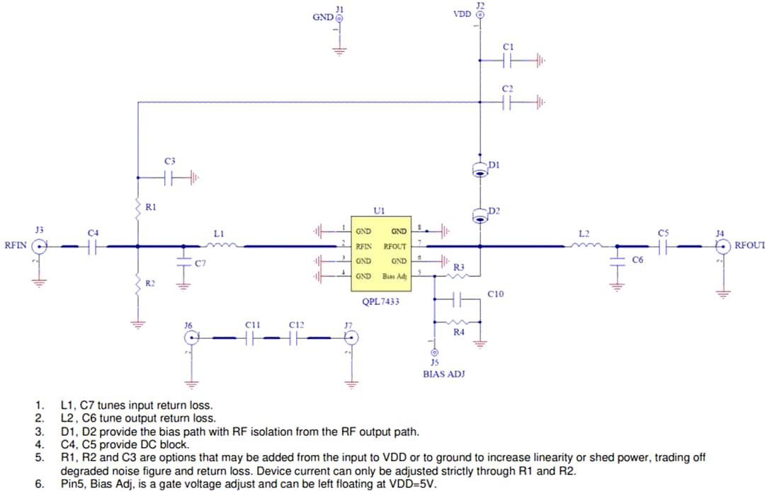 Schaltplan - Qorvo QPL7433PCK-01 HF-Evaluierungsboard