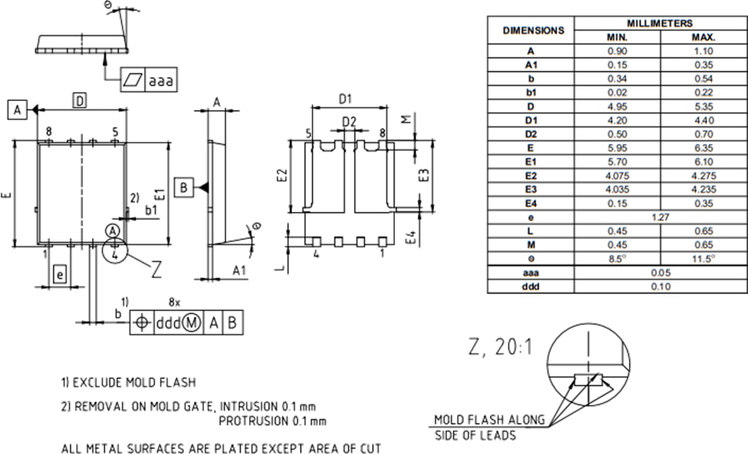 Technische Zeichnung - Infineon Technologies OptiMOS™ Super Cool Zweikanal-Leistungs-MOSFETs