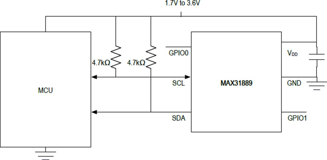 Applikations-Schaltungsdiagramm - Analog Devices Inc. MAX31889 I2C Temperatursensor