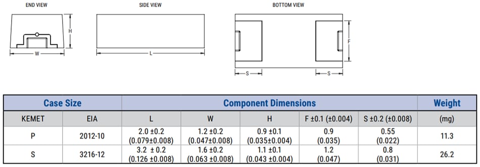 Technische Zeichnung - KEMET T597 Kleine AEC-Q200-qualifizierte 125-°C-Polymerkondensatoren