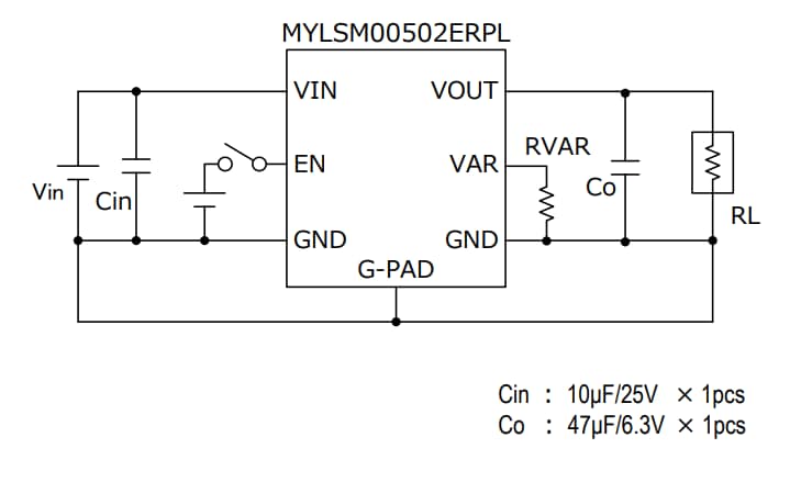 Applikations-Schaltungsdiagramm - Murata Electronics MYLSM DC/DC-Wandler