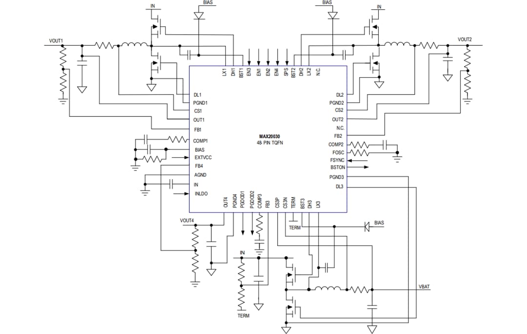 Applikations-Schaltungsdiagramm - Analog Devices Inc. MAX20030/1 Automotive-Abwärtsregler