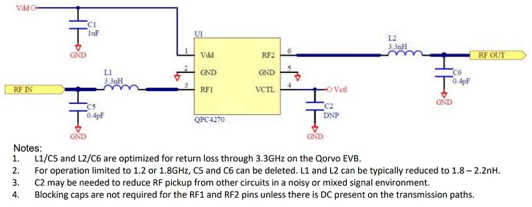 Applikations-Schaltungsdiagramm - Qorvo QPC4270 Absorptiver SPST-Schalter mit hoher Isolierung