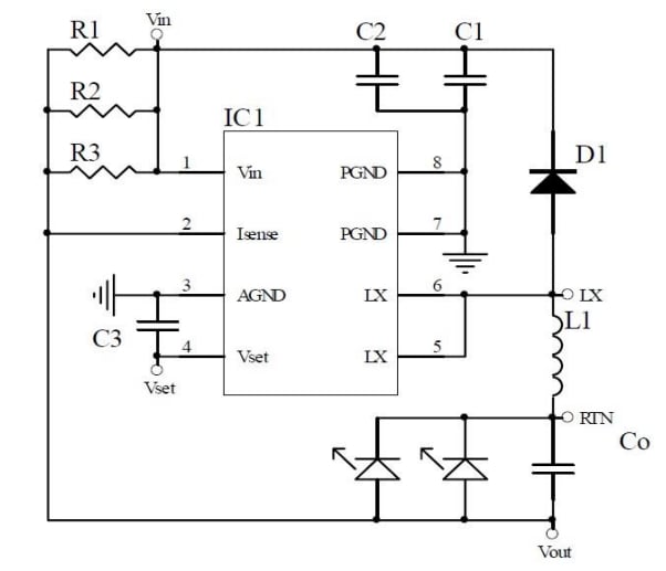 Schaltplan - Diodes Incorporated PAM2863EV1 Evaluierungsboard