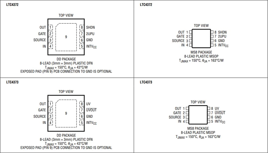 Technische Zeichnung - Analog Devices Inc. LTC4372/LTC4373 Ideal-Dioden-Controller mit niedrigem IQ