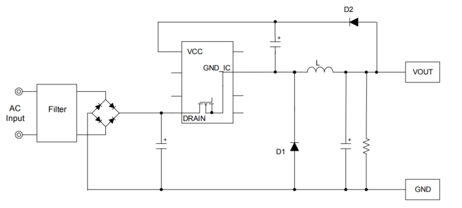 Applikations-Schaltungsdiagramm - ROHM Semiconductor BM2P10x PWM-Typ DC/DC-Wandler