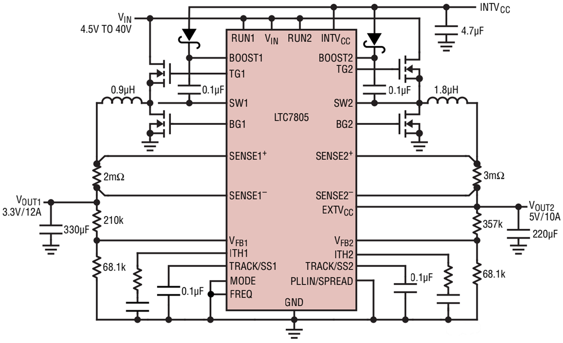 Applikations-Schaltungsdiagramm - Analog Devices Inc. LTC7805 Synchroner Abwärtsregler