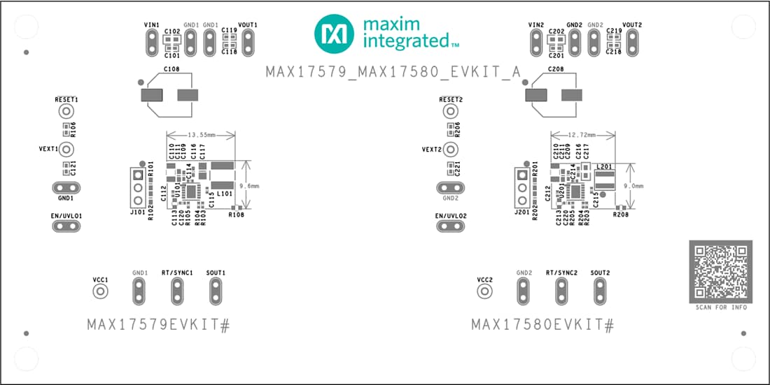Technische Zeichnung - Analog Devices / Maxim Integrated MAX17579EVKIT/MAX17580EVKIT Evaluierungskits