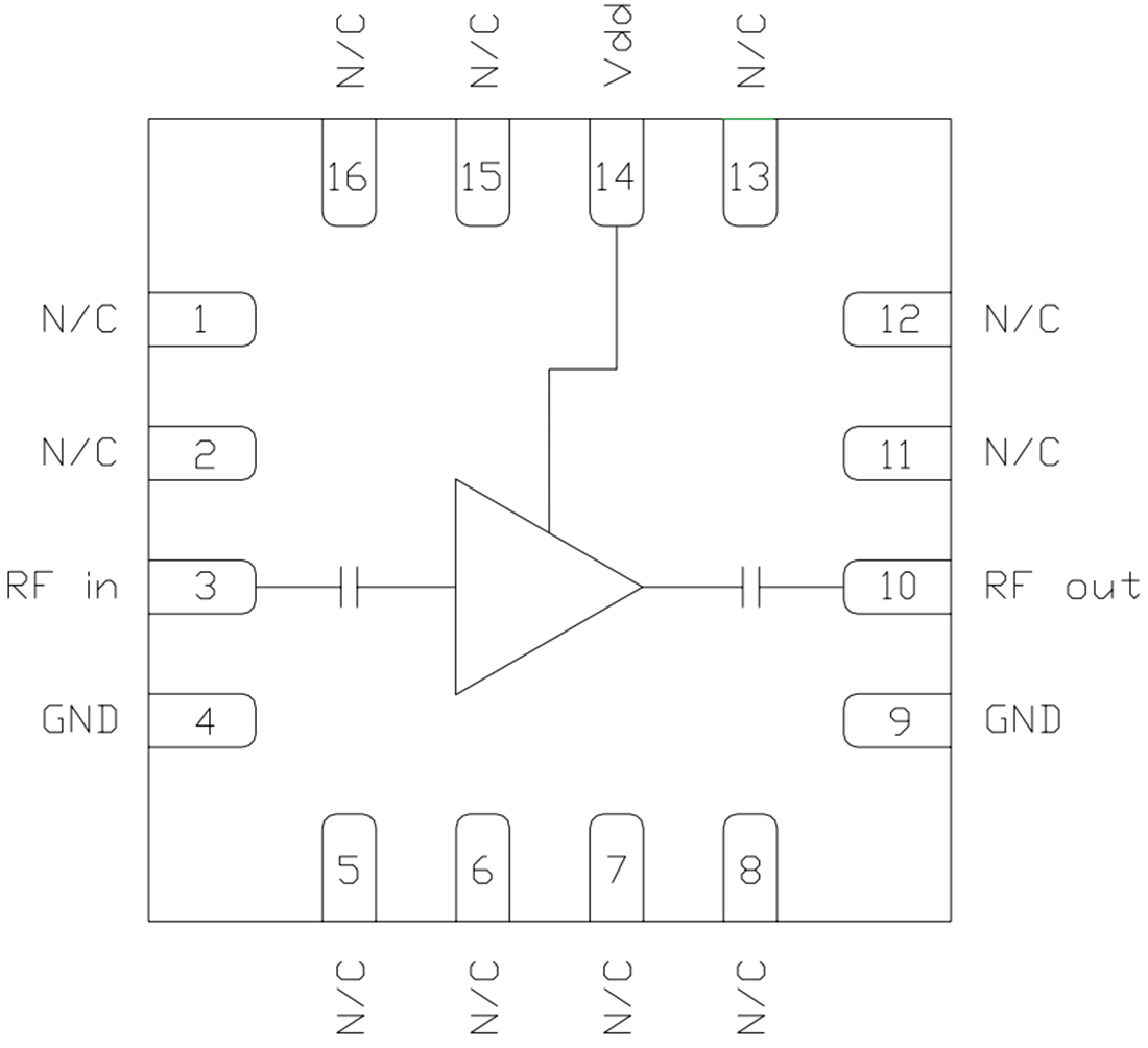 Blockdiagramm - Qorvo CMD328K3 Rauscharmer 6- bis 18-GHz-Verstärker
