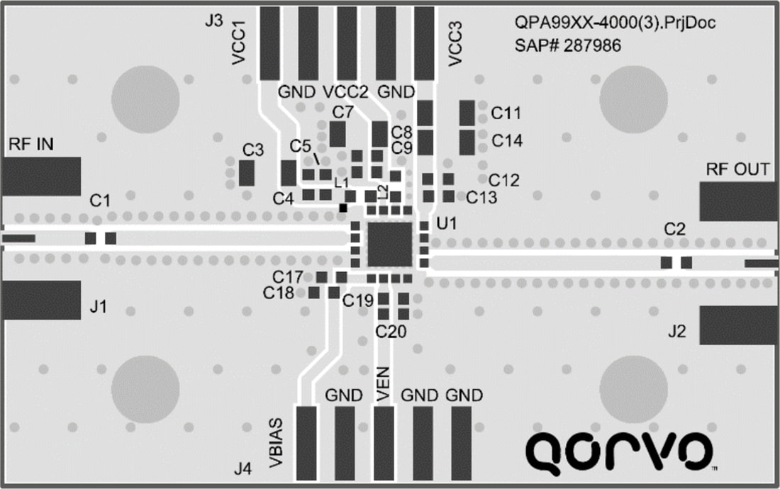 Technische Zeichnung - Qorvo QPA9940EVB01 Verstärker-Evaluierungsboard
