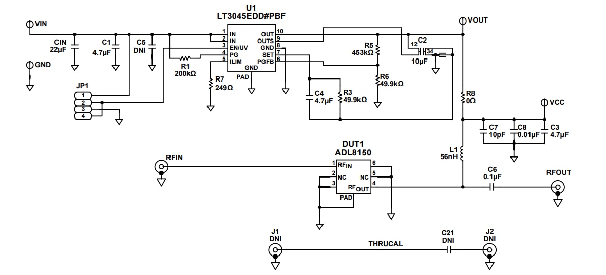 Schaltplan - Analog Devices Inc. ADL8150-EVALZ Evaluierungsboard