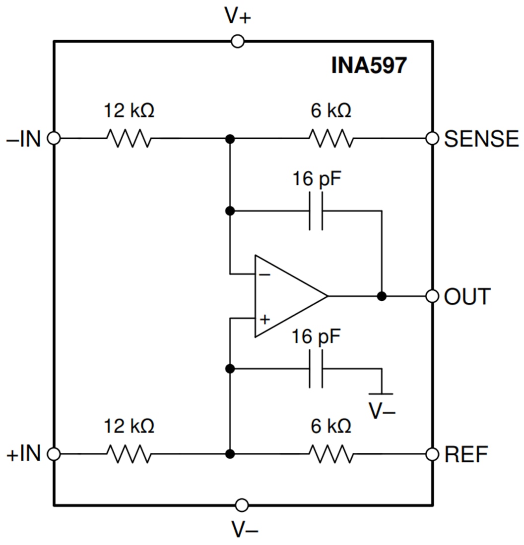 Blockdiagramm - Texas Instruments INA597 Präzisions-e-trim™-Differenzverstärker