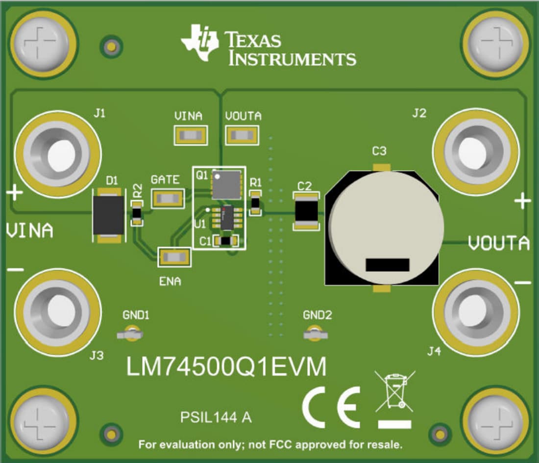 Technische Zeichnung - Texas Instruments LM74500Q1EVM Controller-Evaluierungsmodul