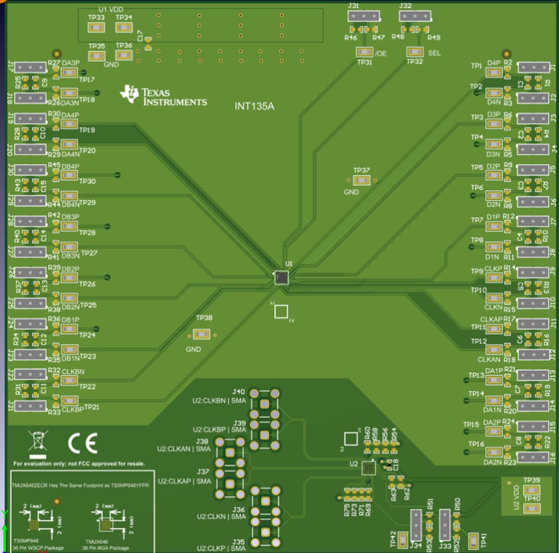 Technische Zeichnung - Texas Instruments TMUX646EVM Schalter-Evaluierungsmodul (EVM)