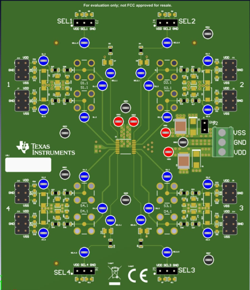 Technische Zeichnung - Texas Instruments TMUX721xEVM Schalter-Evaluierungsmodul (EVM)