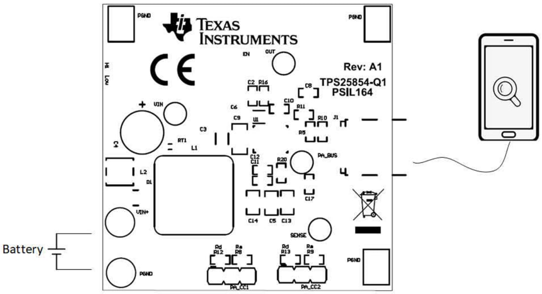 Technische Zeichnung - Texas Instruments TPS25854Q1EVM-164 Controller Evaluierungsmodul