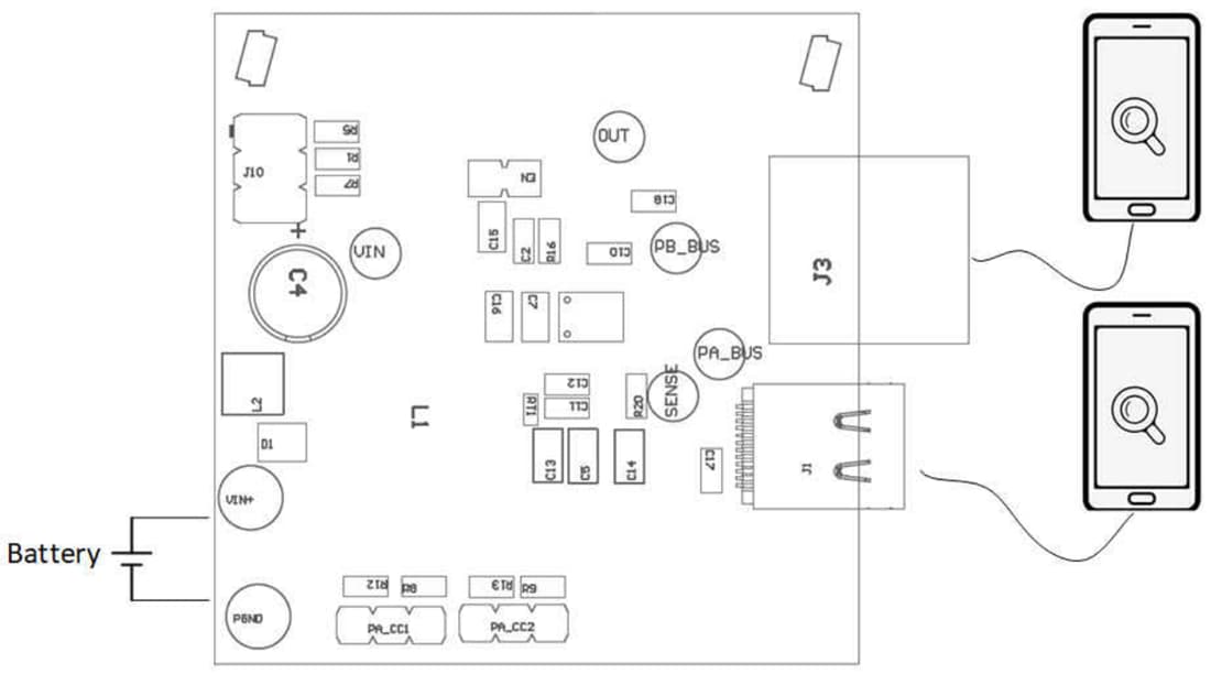 Technische Zeichnung - Texas Instruments TPS25868Q1EVM-162 Evaluierungsmodul (EVM)