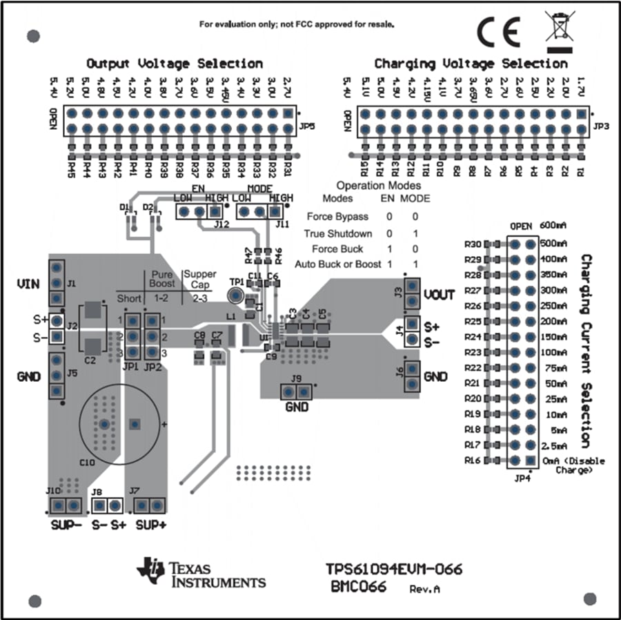 Technische Zeichnung - Texas Instruments TPS61094EVM-066 Wandler-Evaluierungsmodul