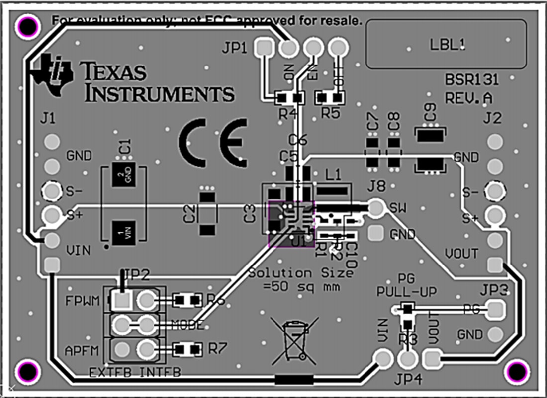 Technische Zeichnung - Texas Instruments TPS629210-Q1EVM Wandler-Evaluierungsmodul
