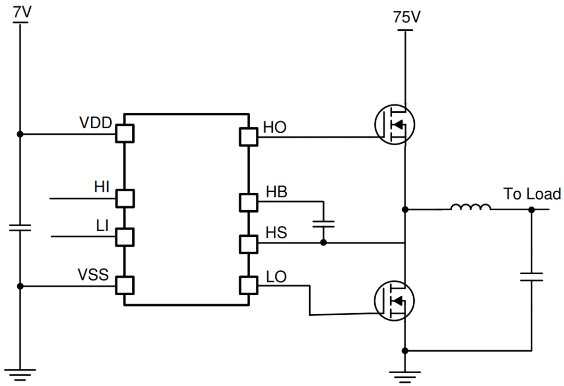 Applikations-Schaltungsdiagramm - Texas Instruments UCC27284/UCC27284-Q1 120-V-Halbbrücken-Gate-Treiber