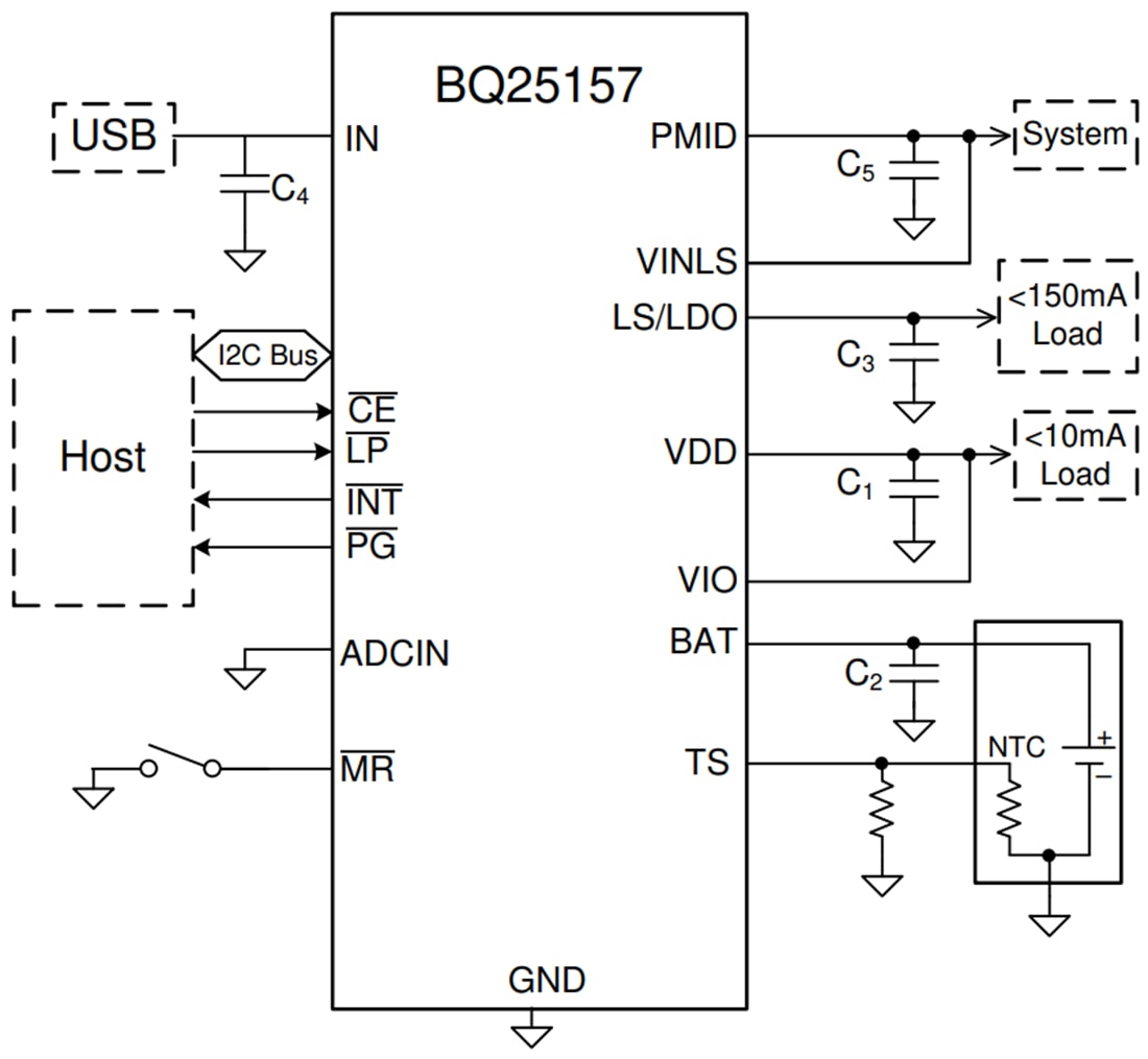 Schaltplan - Texas Instruments bq25157 Lineares Einzellen-Ladegerät