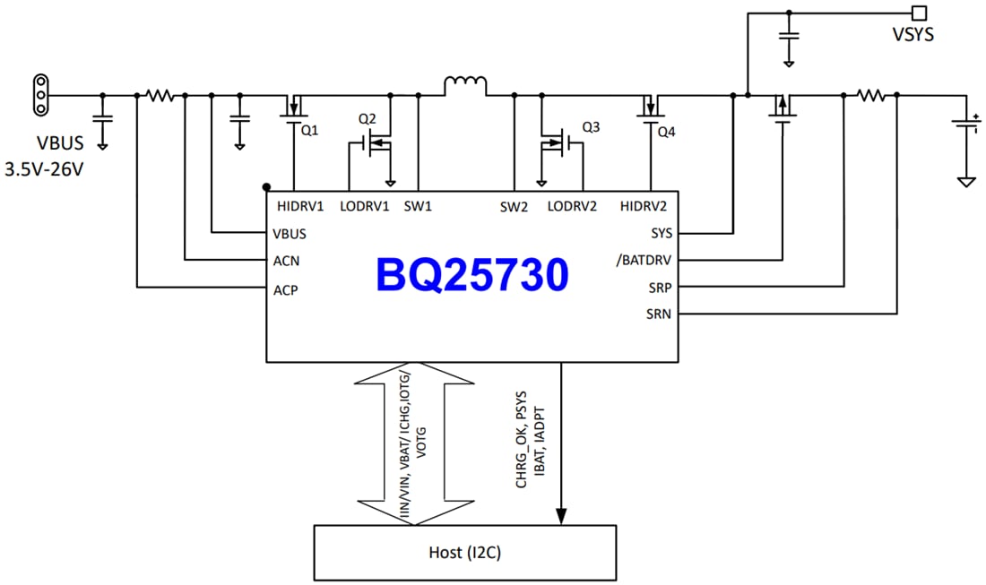 Applikations-Schaltungsdiagramm - Texas Instruments bq25730 Buck-Boost-Akkuladeregler