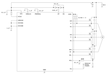 Applikations-Schaltungsdiagramm - ROHM Semiconductor BM64300MUV/BM64070MUV Vorschaltgeräte für bürstenlose Motoren