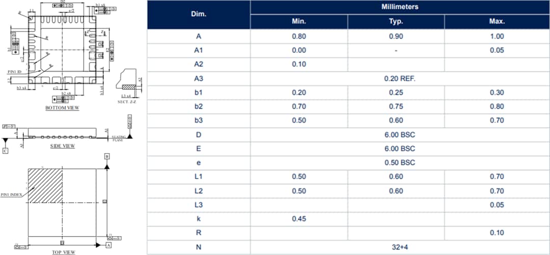 Technische Zeichnung - STMicroelectronics VN9D30Q100F 6-Kanal Automotive High-Side Treiber