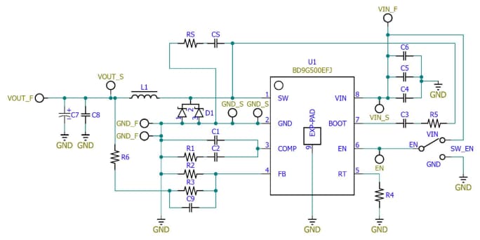 Schaltplan - ROHM Semiconductor Evaluierungsboard für BD9G500EFJ