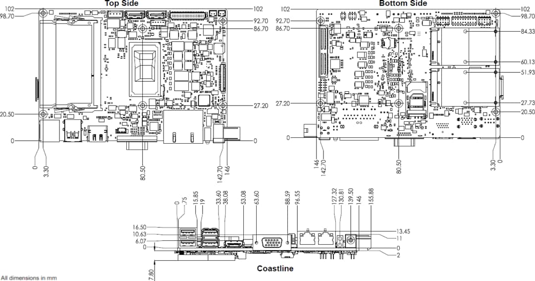 Technische Zeichnung - Advantech MIO-5272 3,5 Zoll Single-Board-Computer (SBC)