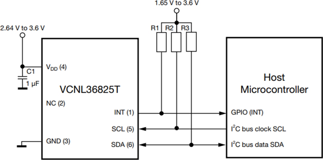 Applikations-Schaltungsdiagramm - Vishay VCNL36825T Näherungssensor