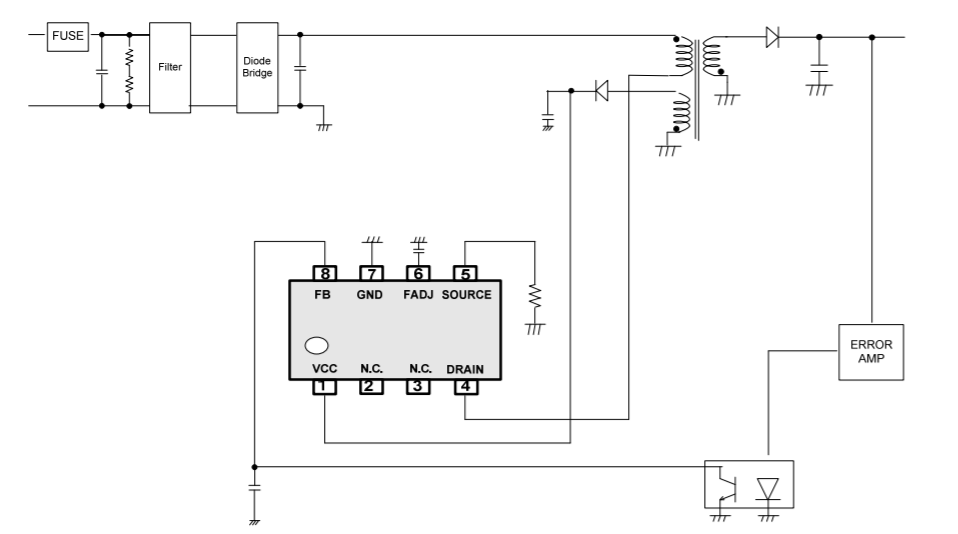 Applikations-Schaltungsdiagramm - ROHM Semiconductor BM2P095F DC/DC-Wandler Typ PWM