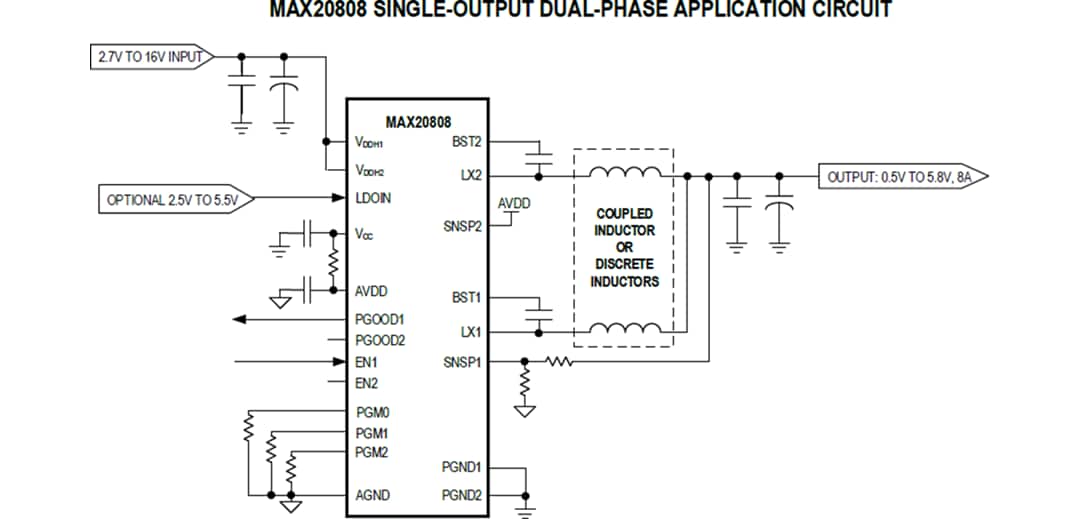 Applikations-Schaltungsdiagramm - Analog Devices / Maxim Integrated MAX20808 Abwärtsschaltregler mit Dual-Ausgang