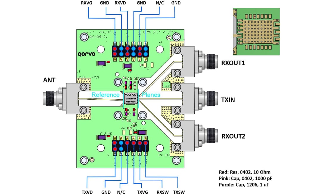 Technische Zeichnung - Qorvo QPM2637 Evaluierungsboard