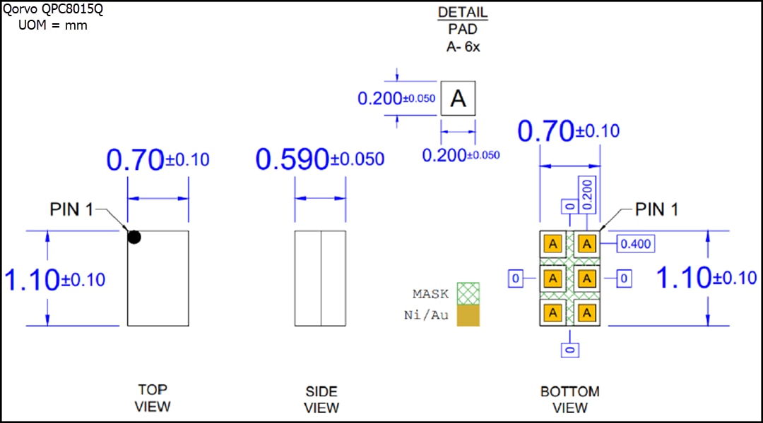 Technische Zeichnung - Qorvo QPC8015Q SPDT-Routing-Schalter