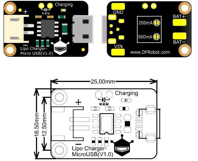 Mechanical Drawing - DFRobot DFR0667 Lipo Charger