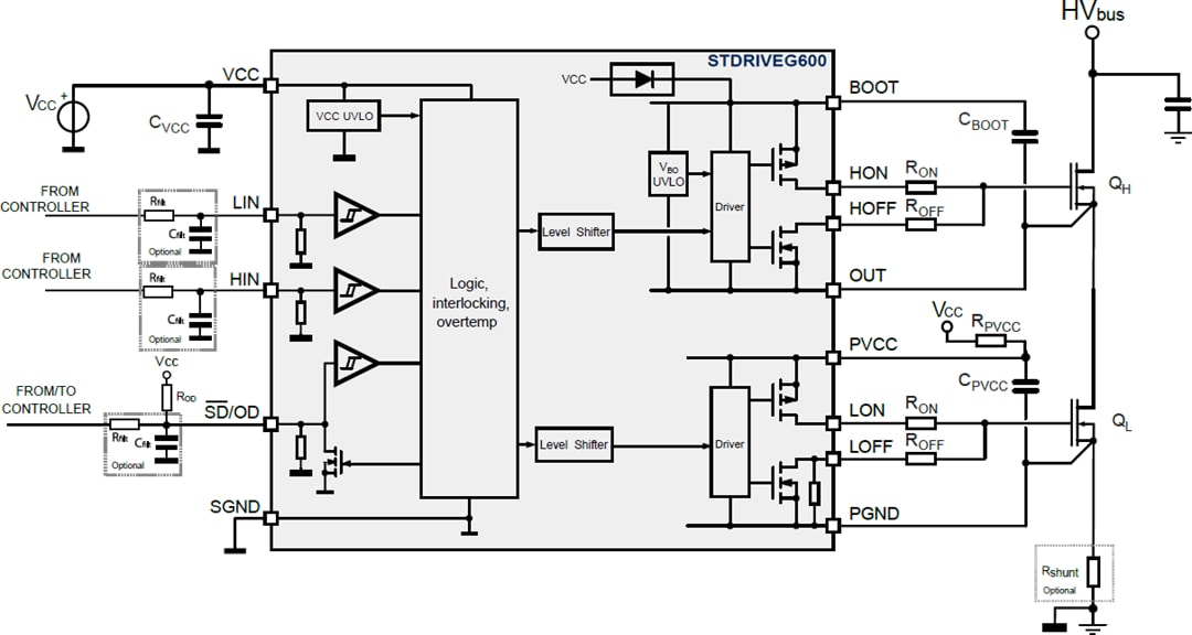 Applikations-Schaltungsdiagramm - STMicroelectronics STDRIVEG600 Halbbrücken-Gate-Treiber