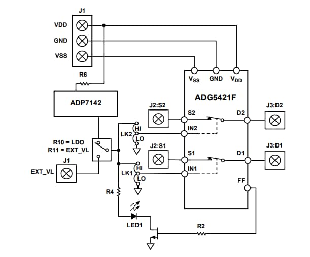 Blockdiagramm - Analog Devices Inc. EVAL-ADG5421FEBZ Evaluierungsboard