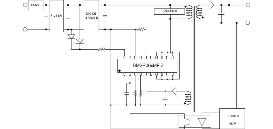 Applikations-Schaltungsdiagramm - ROHM Semiconductor BM2P06xMF-Z PWM-DC/DC-Wandler