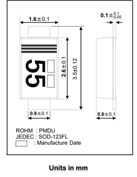 Technische Zeichnung - ROHM Semiconductor RFC02MM2STR extrem schnelle Freilaufdiode