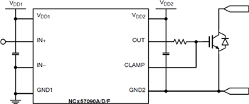 Applikations-Schaltungsdiagramm - onsemi NCD57090 und NCV57090 IGBT-/MOSFET-Gate-Treiber
