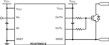 Applikations-Schaltungsdiagramm - onsemi NCD57090 und NCV57090 IGBT-/MOSFET-Gate-Treiber