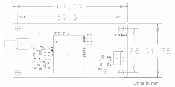 Technische Zeichnung - u-blox RCB-F9T Timing-Boards