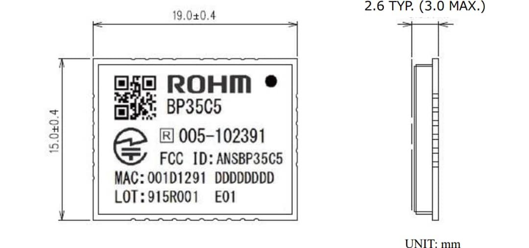 Technische Zeichnung - ROHM Semiconductor BP35C5 Wi–SUN Modul