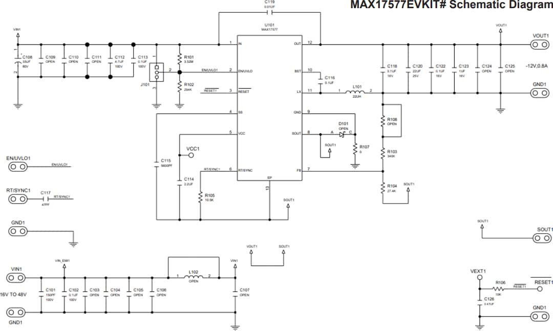 Schaltplan - Analog Devices / Maxim Integrated MAX17577EVKIT und MAX17578EVKIT Evaluierungskits
