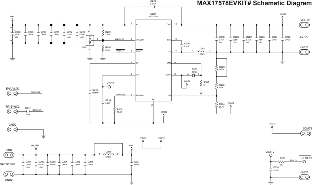 Schaltplan - Analog Devices / Maxim Integrated MAX17577EVKIT und MAX17578EVKIT Evaluierungskits