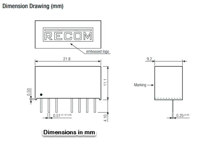 Mechanical Drawing - RECOM Power RSOE/RSE Isolated DC/DC Converters