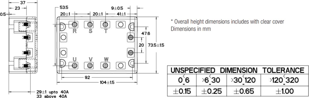 Technische Zeichnung - TE Connectivity / Potter & Brumfield SSR3 3-Phasen-Solid State Relais