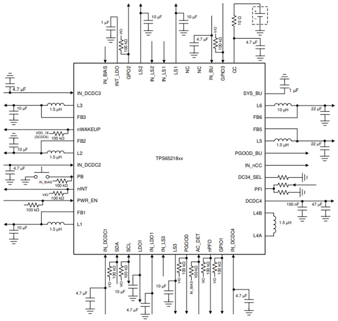 Schaltplan - Texas Instruments TPS6521855 Leistungsmanagement-IC (PMIC) für AM64x